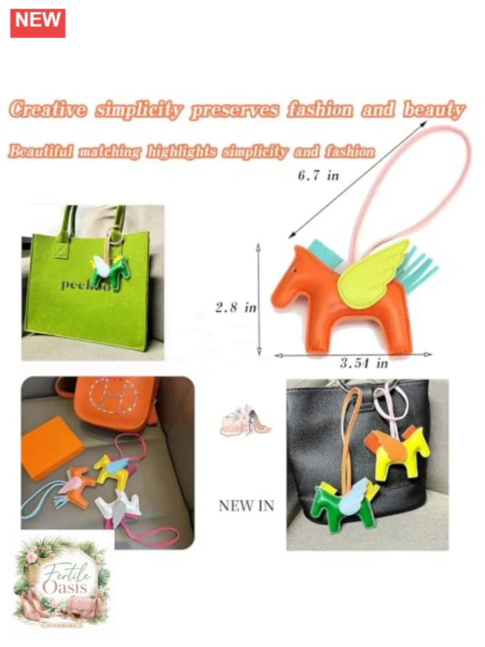 Horse Bag Charm Keychain Leather Purse Charm for Handbags Women Accessories